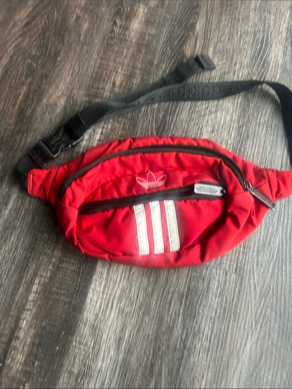 adidas Red Waist Bag with White Three-Stripe Accents